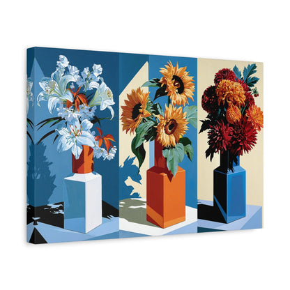 Tableau Nature Morte Triptyque Bouquet Saisons - Fleurs du Temps - ambiance chambre adolescent