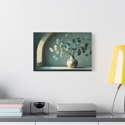 Tableau Bouquet ginkgo vert sauge dans une chambre apaisée