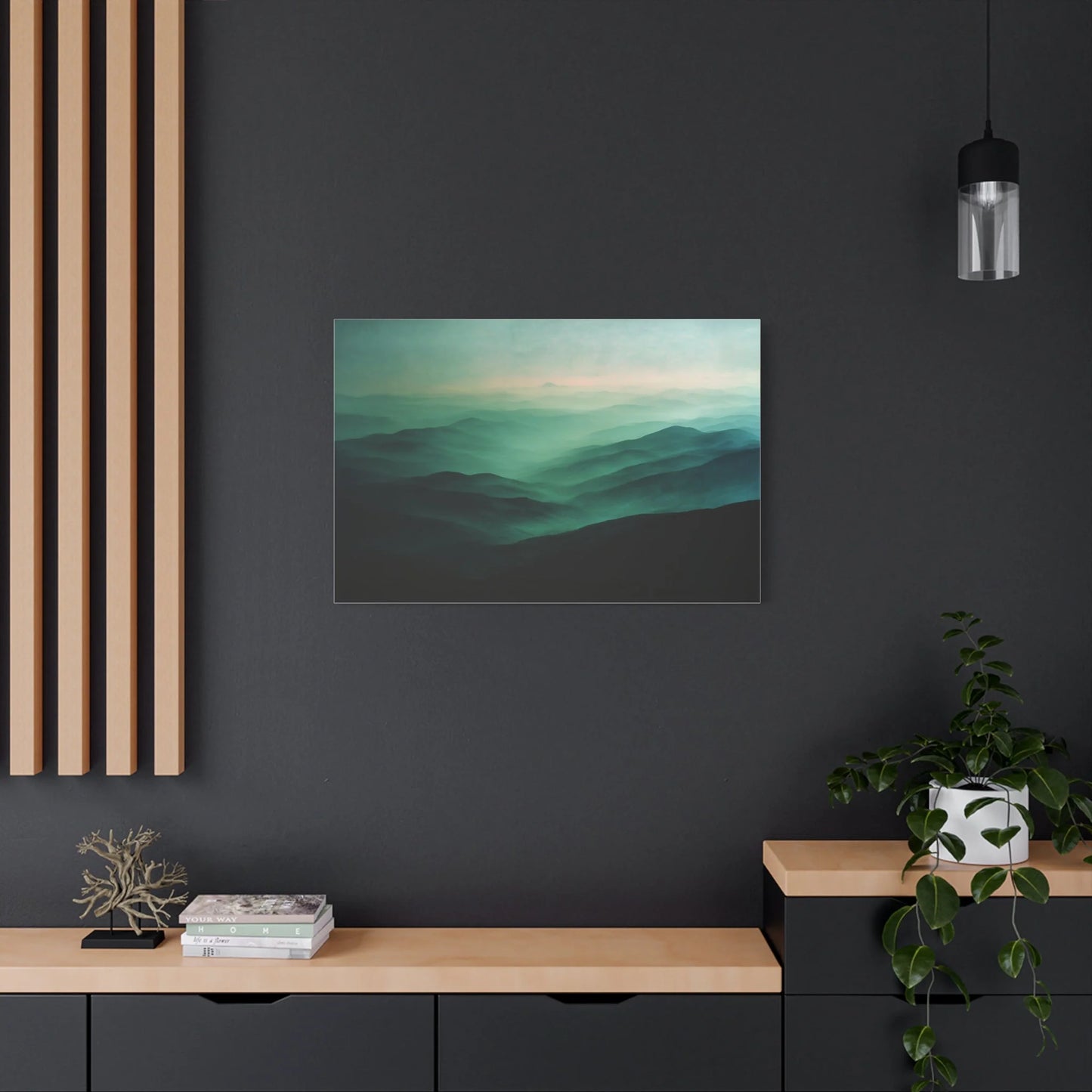Tableau Vallons vert sauge atmosphère aquarelle chinoise