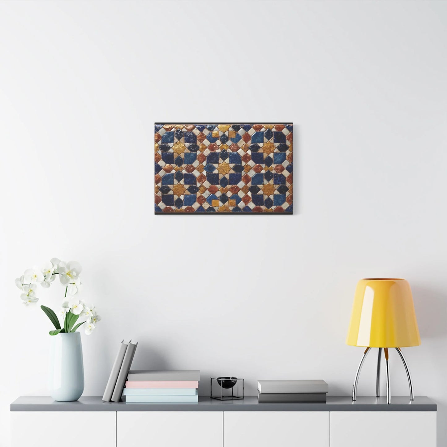 Tableau en Mosaïque Alhambra Bleu - Jardin de Zellige - ambiance chambre adulte