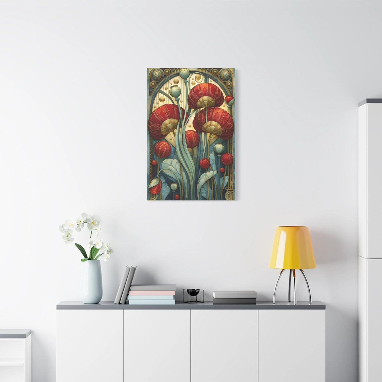 Tableau Coquelicots Art Nouveau - Hommage à Mucha - ambiance loft haut de plafond