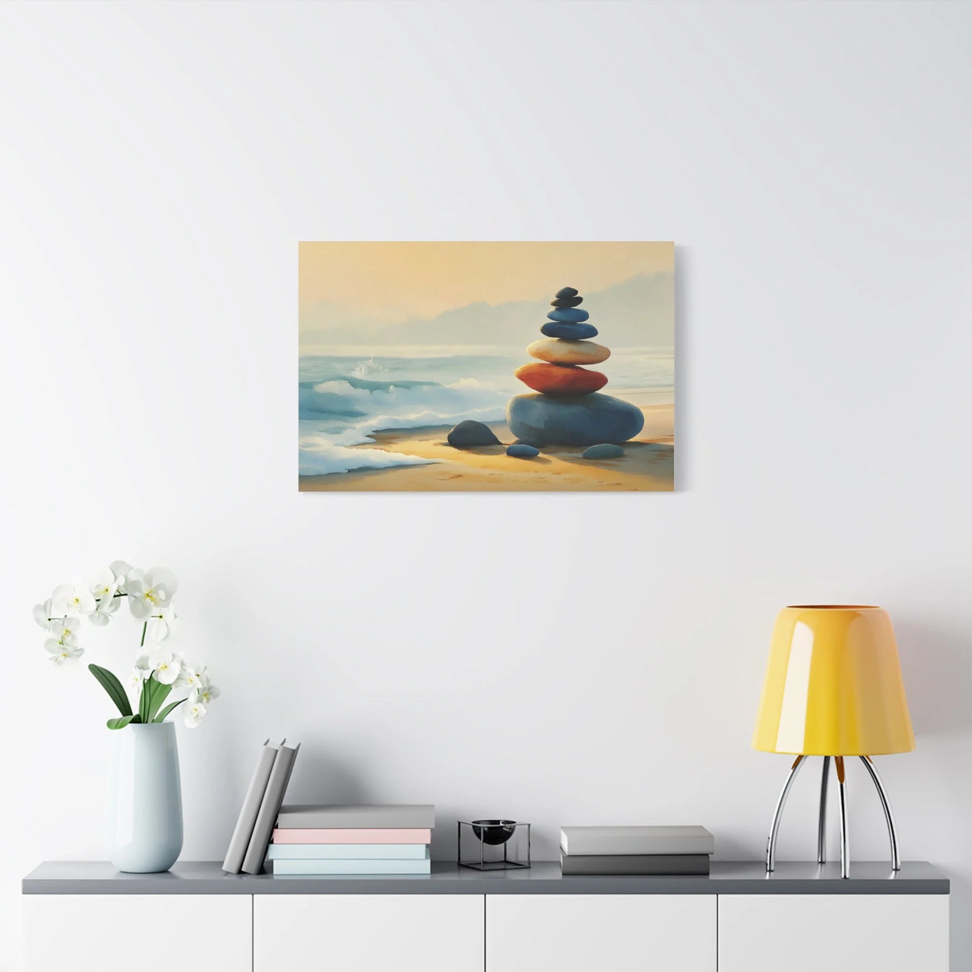 Tableau Cairn zen format horizontal grand pan de mur