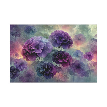 Tableau Tableau hortensias au-dessus d'un canapé velours violet