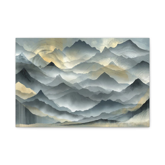 Tableau Montagne en Brume Gris - Cercles Tibétains