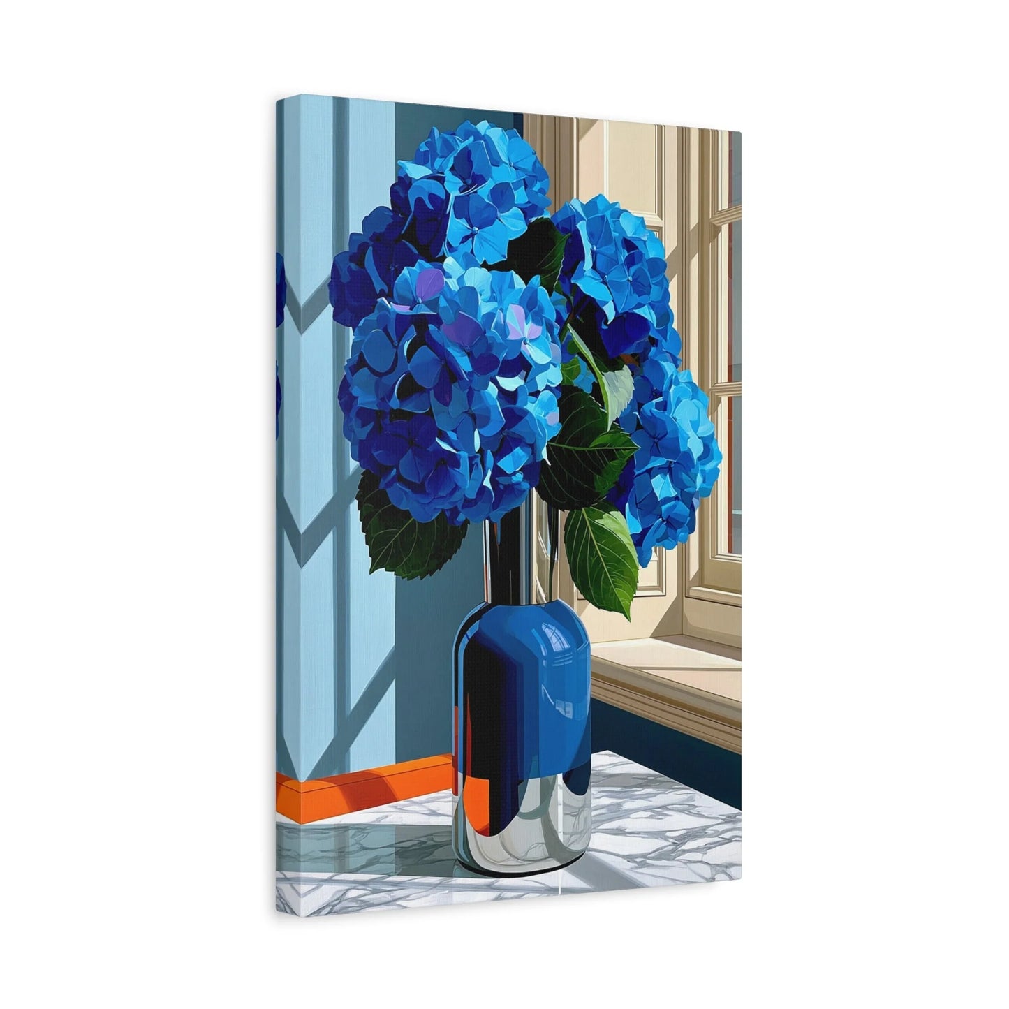 Tableau Nature Morte Hortensias Bleus Marbre - Fraîcheur Florale - ambiance chambre adolescent