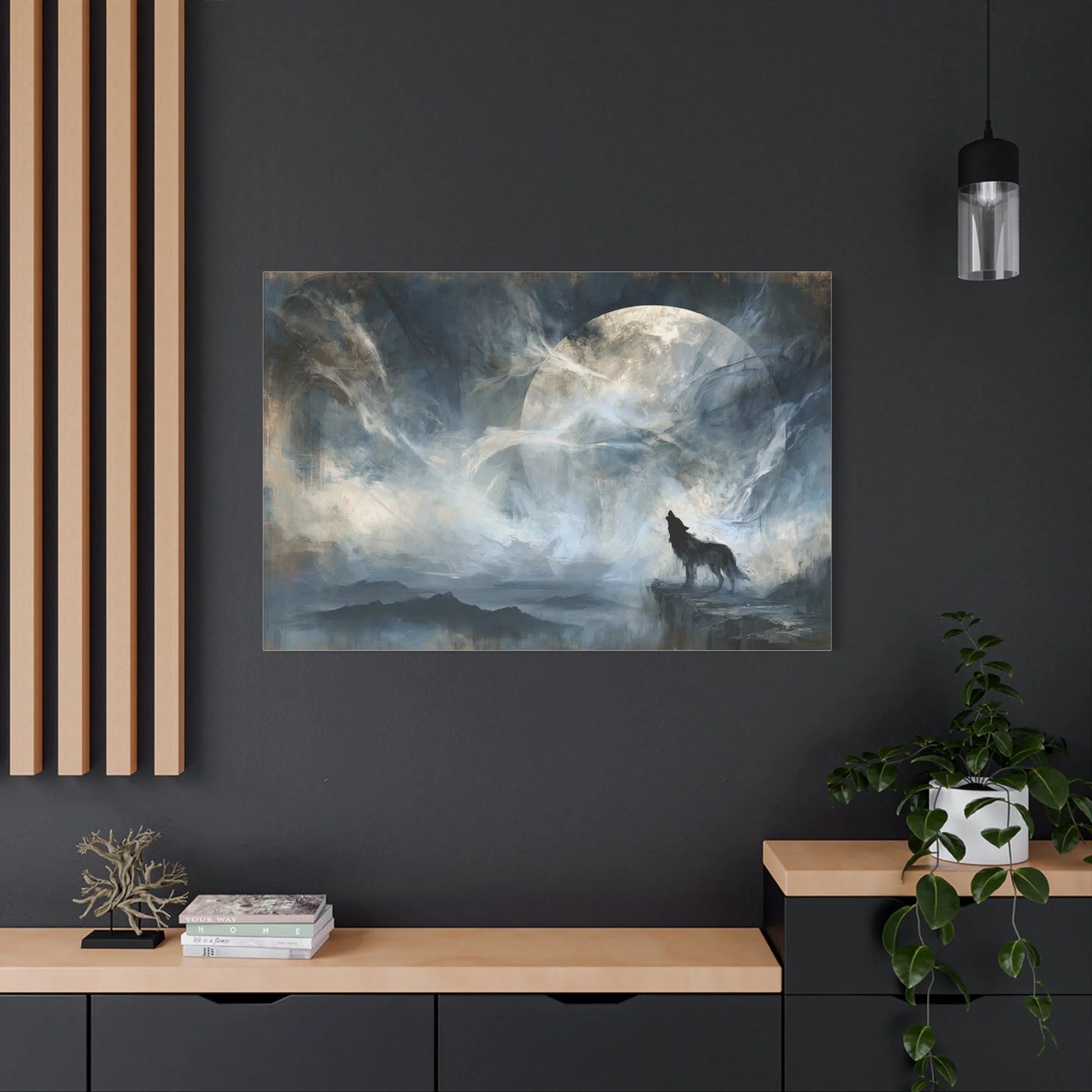 Tableau Loup Solitaire - Hurlement à la Pleine Lune - mise en scène impact maximal