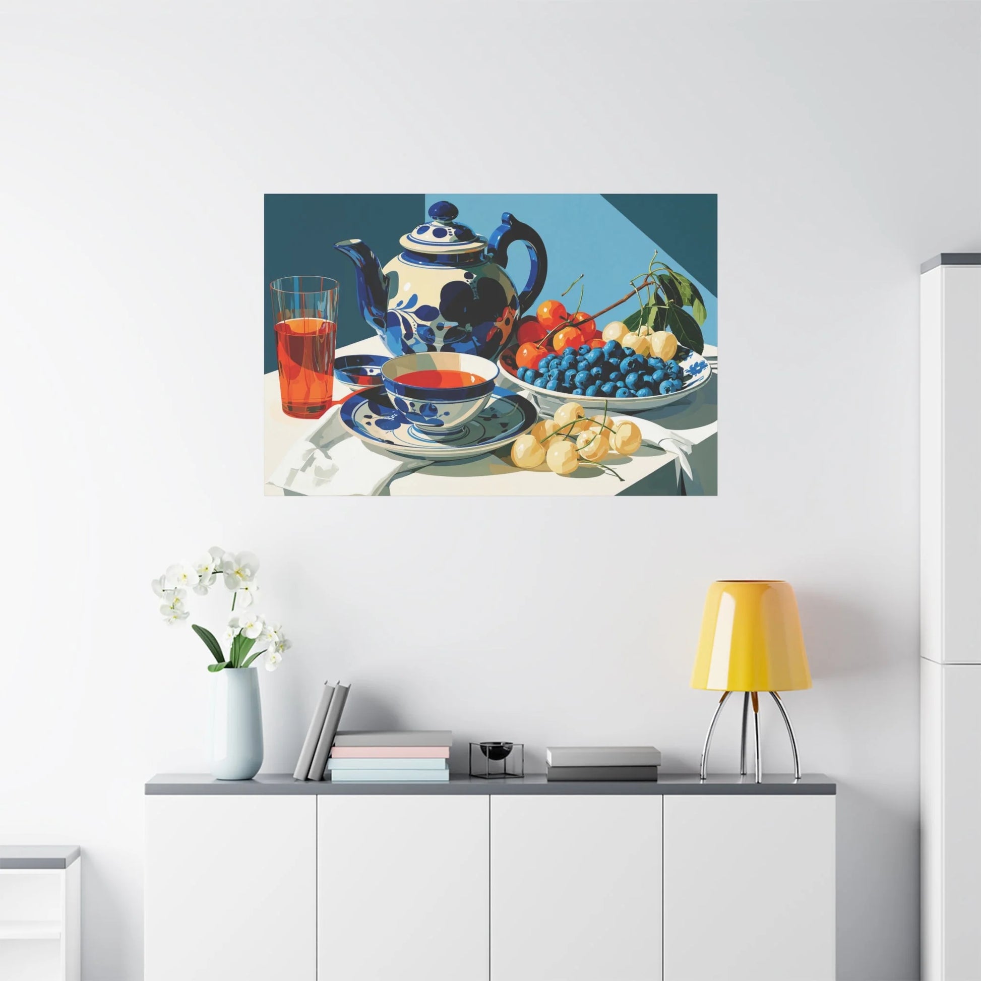 Tableau Nature Morte Porcelaine Delft Bleu Indigo - Silence de Faïence - vue mur grande hauteur