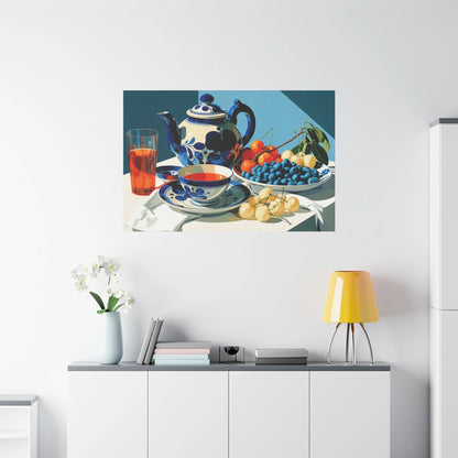 Tableau Nature Morte Porcelaine Delft Bleu Indigo - Silence de Faïence - vue mur grande hauteur