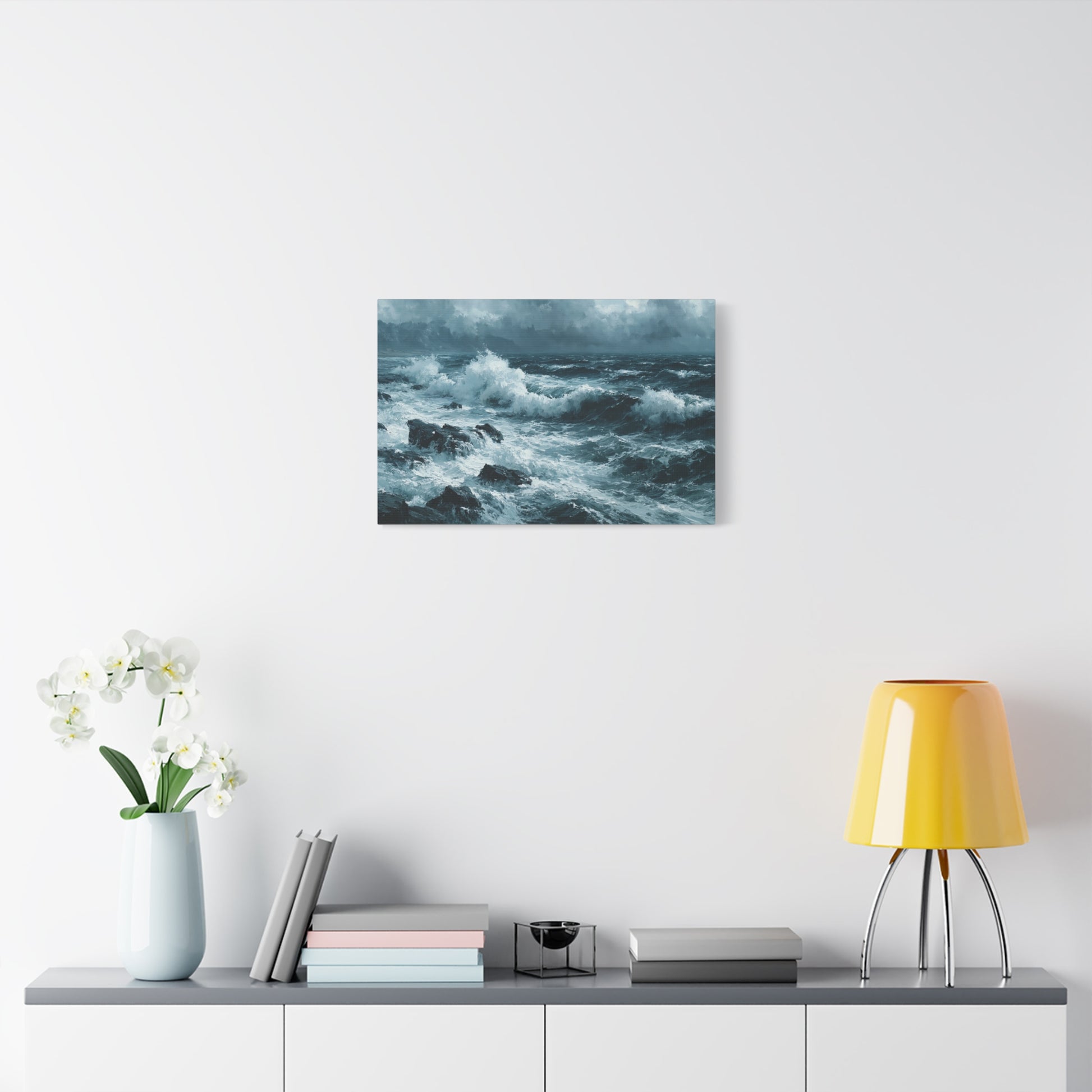 Mer noire et blanche agitee avec rochers sombres et ressac puissant - Art Virtuoso - vue 10/20