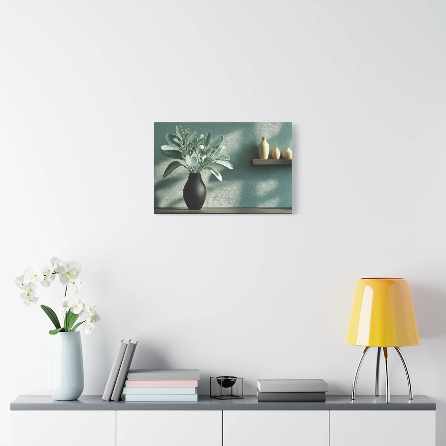 Tableau Cuisine vert sauge noir esprit nature morte moderne
