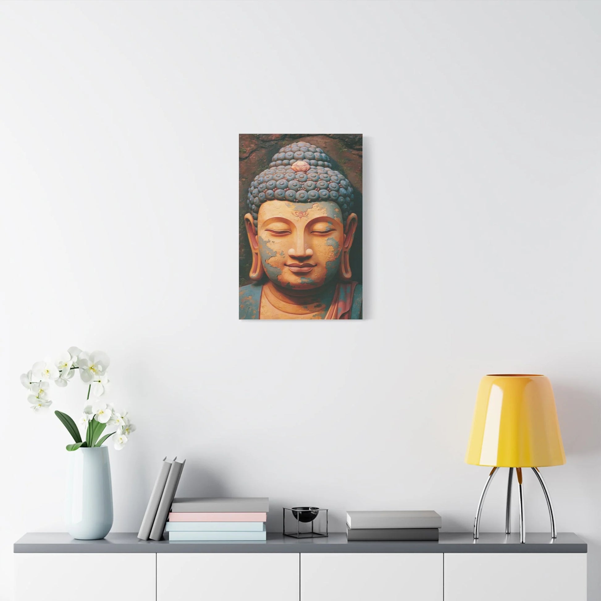 Tableau Tête de Bouddha - Sérénité de Pierre Patinée - ambiance chambre adulte
