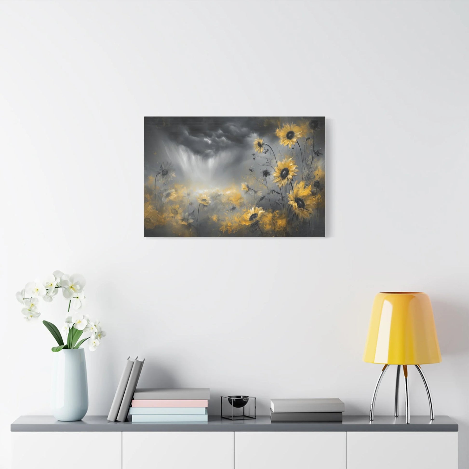 Tableau Gris jaune format horizontal mur d'envergure