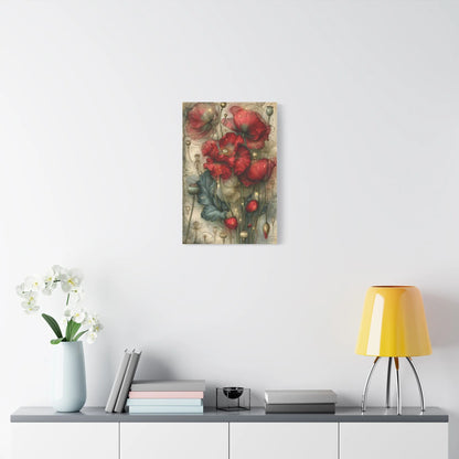 Tableau Coquelicots Vintage - Planche Botanique Ancienne - ambiance chambre adulte