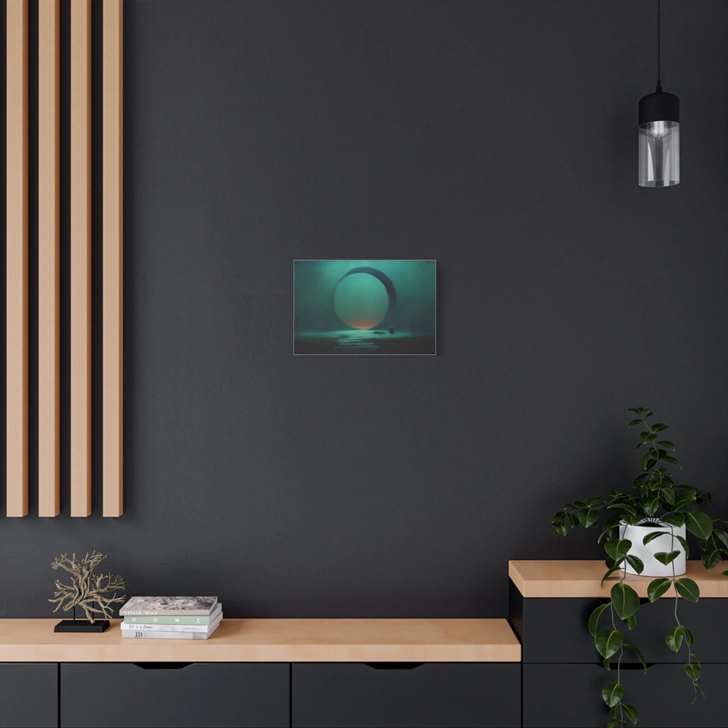 Tableau Enso vert sauge dans un studio de yoga