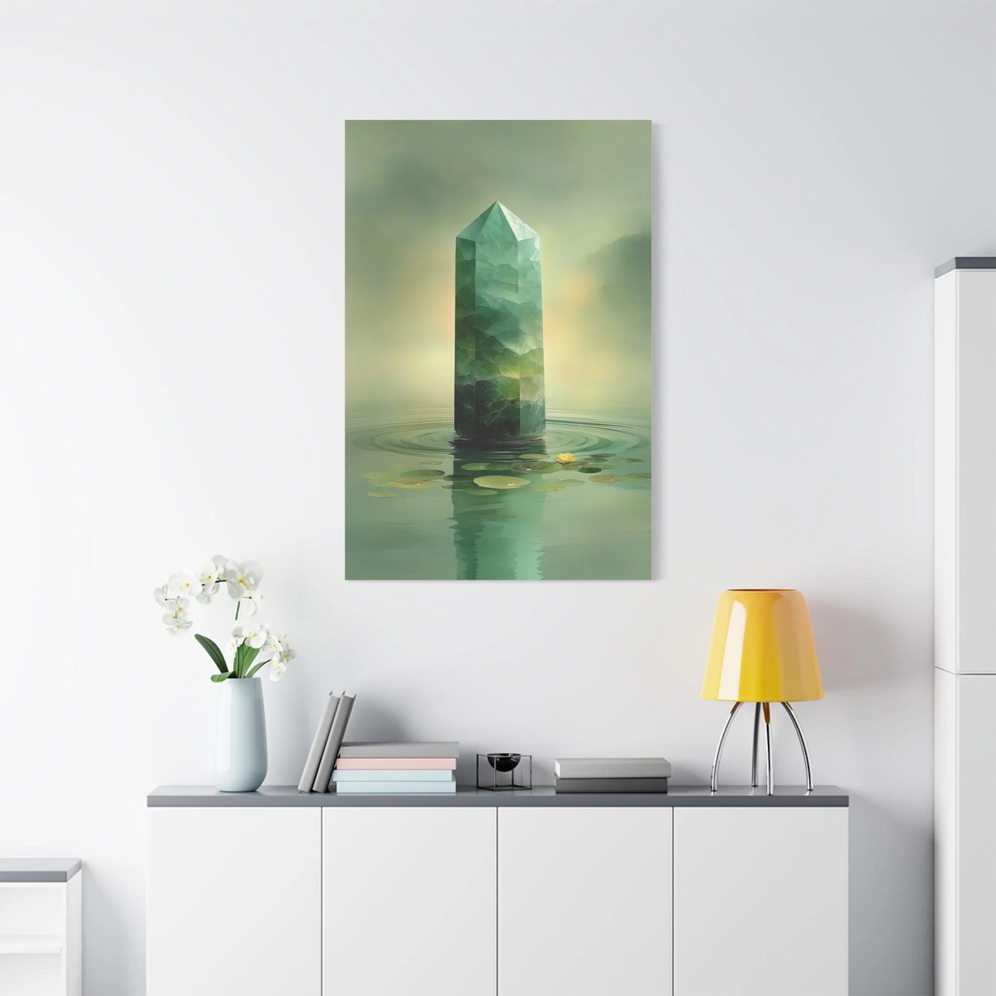 Tableau Cristal jade zen dans un salon contemporain