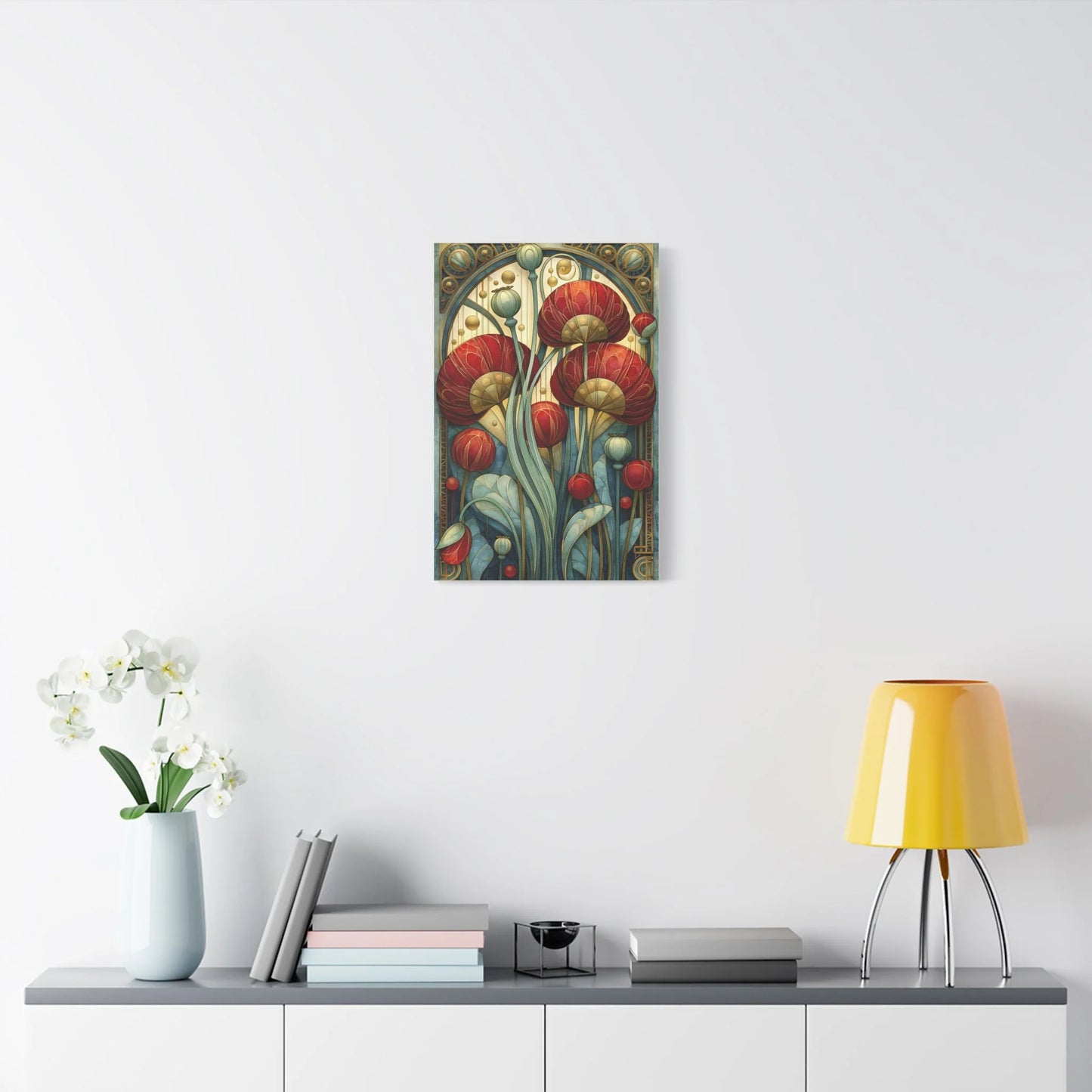 Tableau Coquelicots Art Nouveau - Hommage à Mucha - ambiance chambre adulte