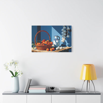 Tableau Nature Morte Panier Fruits et Tête de Mouton - Rusticité Ancienne - grand format salon spacieux