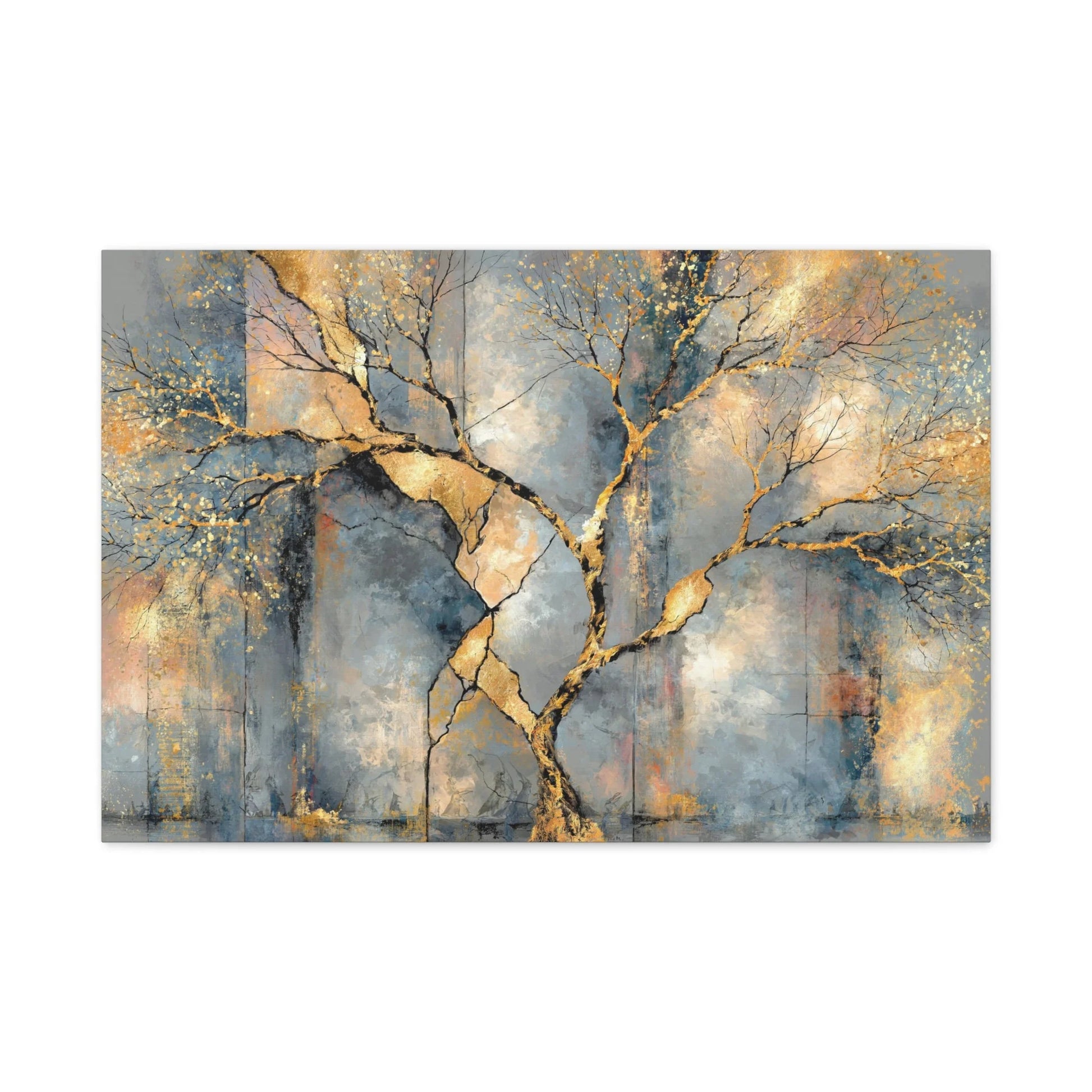 Tableau Arbre or béton craquelé palette gris ardoise