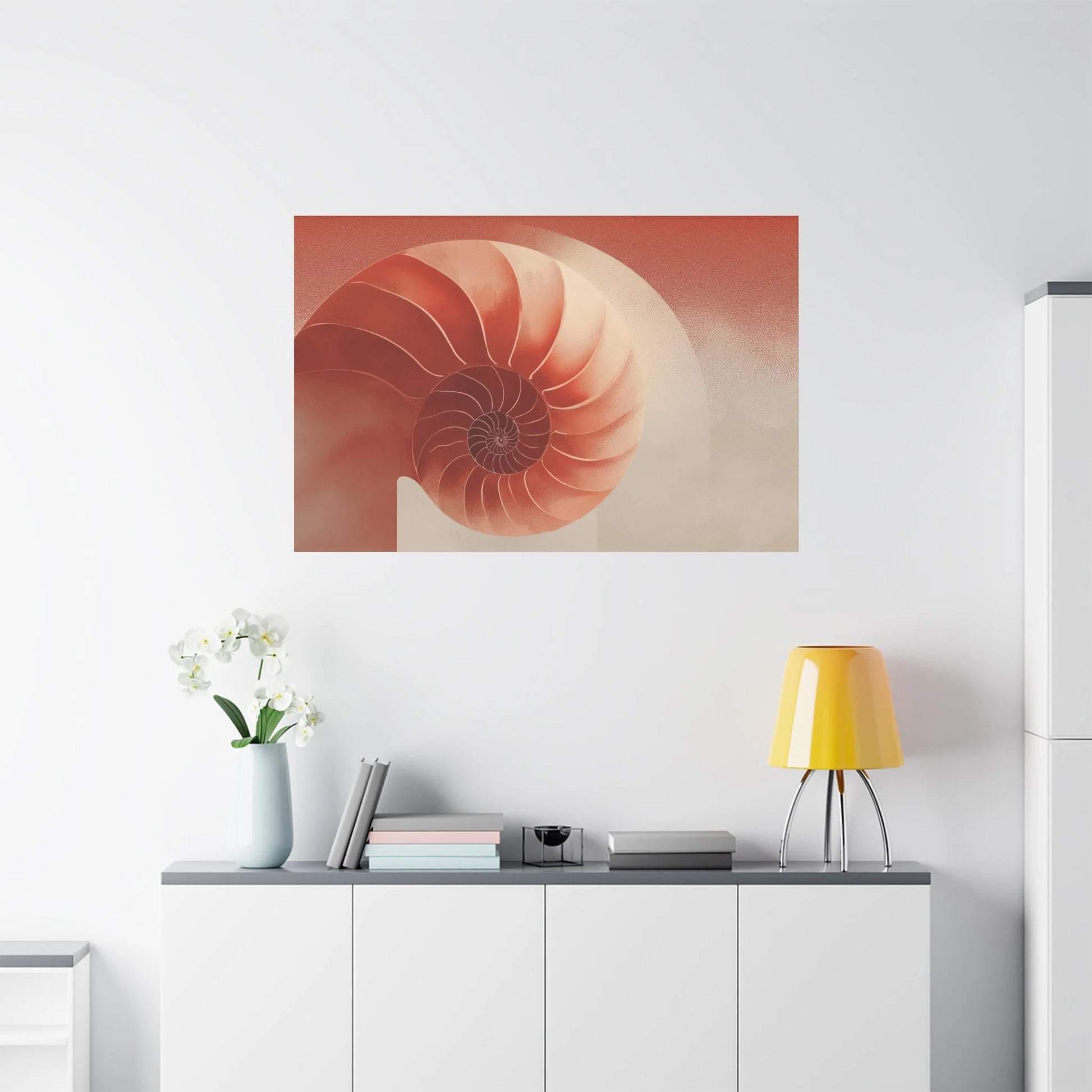 Décoration murale terracotta — coquillage en spirale, format horizontal