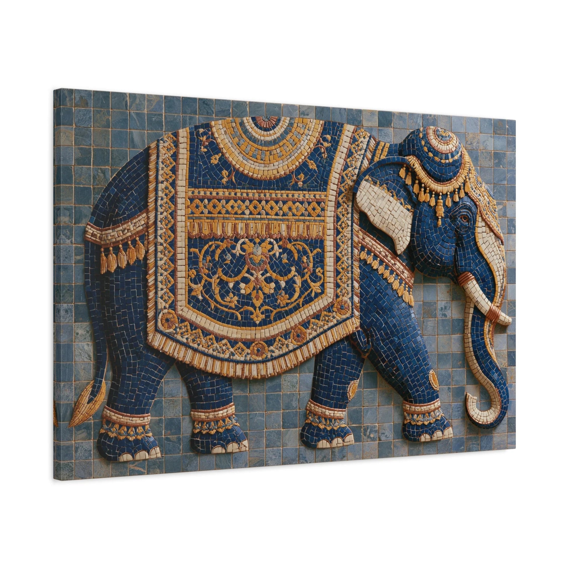 Tableau en Mosaïque Éléphant d’Asie Ornemental - Parade Sacrée - décor mural panoramique