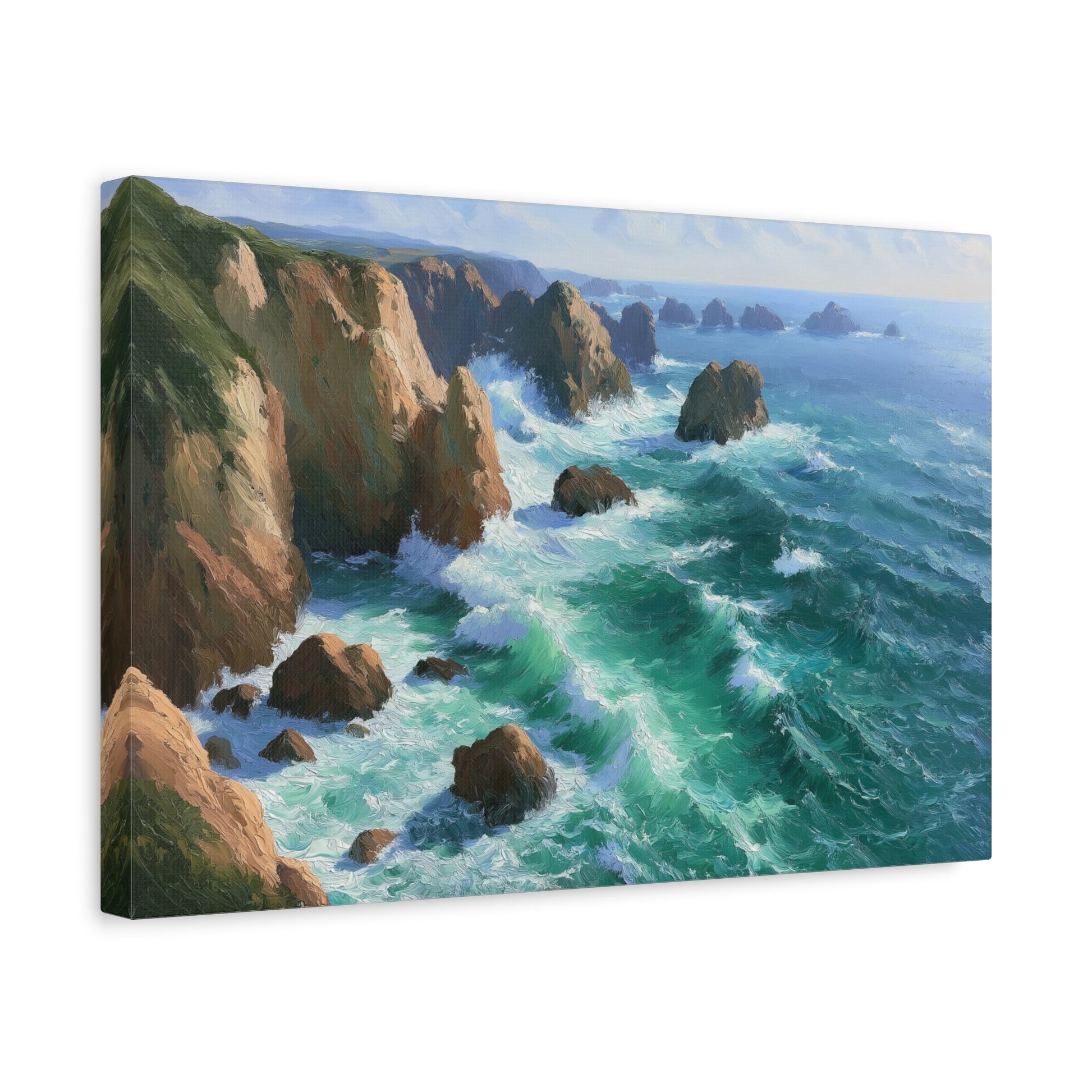 Cote emeraude avec falaises rochers et vagues vertes ecumeuses - Art Virtuoso - vue 6/20