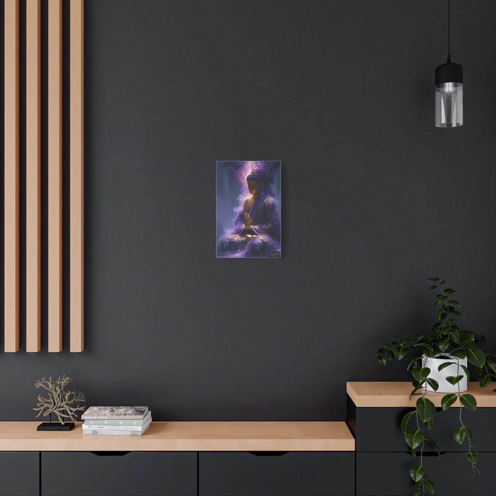 Tableau Bouddha Améthyste - Méditation Cosmique - vue mur béton ciré