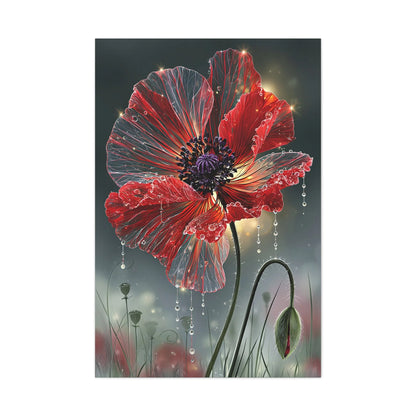 Tableau Coquelicot Macro - Pétales et Rosée d'Aube - mise en scène entrée moderne