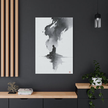 Tableau Calligraphie Bouddhique - Sagesse en Sumi-e - mise en scène impact maximal