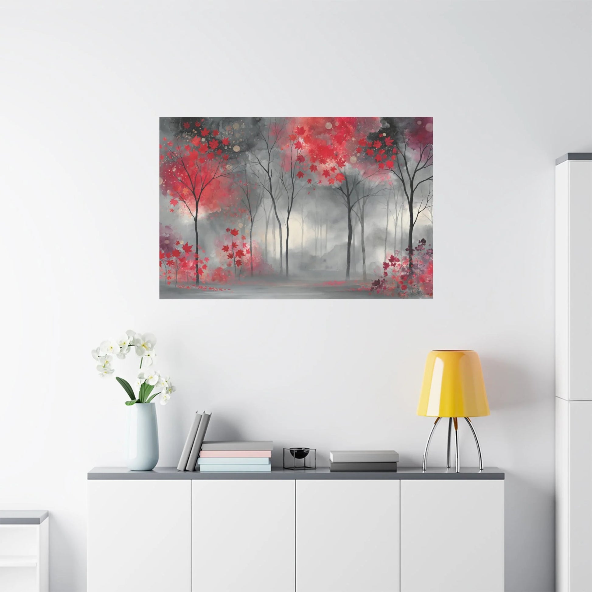 Tableau Gris rouge automne dans un salon contemporain