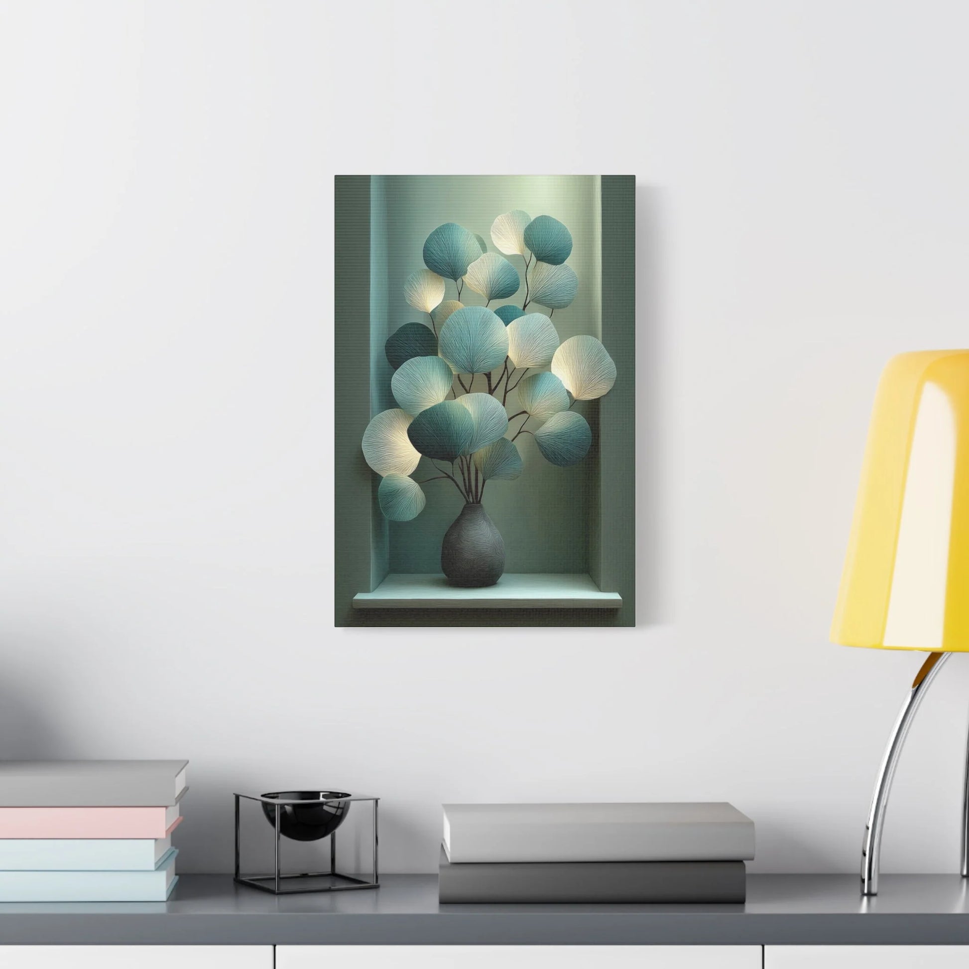 Tableau Bouquet eucalyptus vert sauge dans une chambre