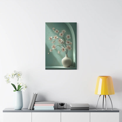 Tableau Vert sauge rose poudré format vertical mur étroit