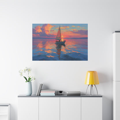 Voilier sur mer calme au coucher de soleil rose orange - Art Virtuoso - vue 19/20