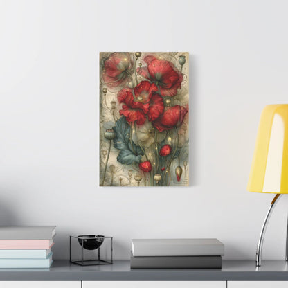 Tableau Coquelicots Vintage - Planche Botanique Ancienne - décor salon contemporain bois