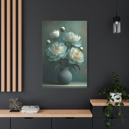 Tableau Chambre Vert Sauge - Pivoines en Méditation — Art Virtuoso