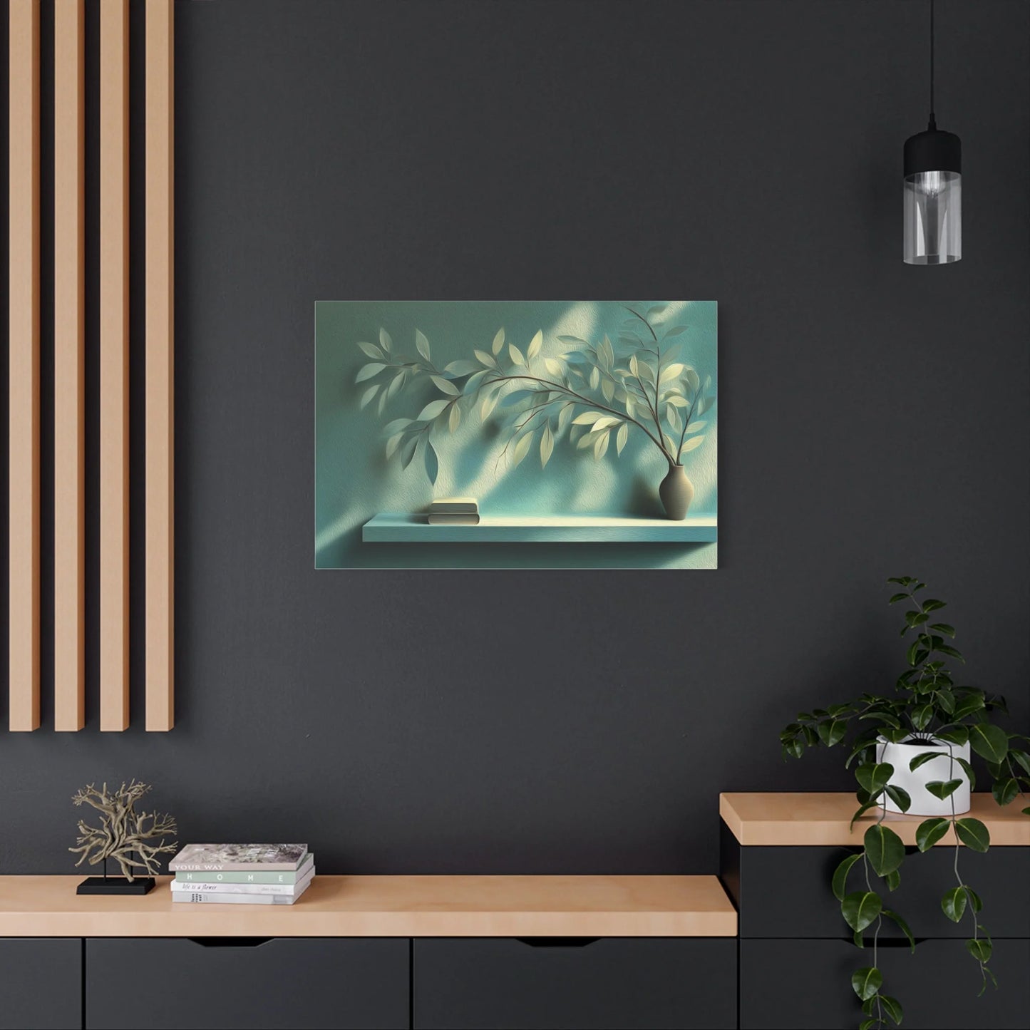 Tableau Étagère vert sauge atmosphère lumière du Nord
