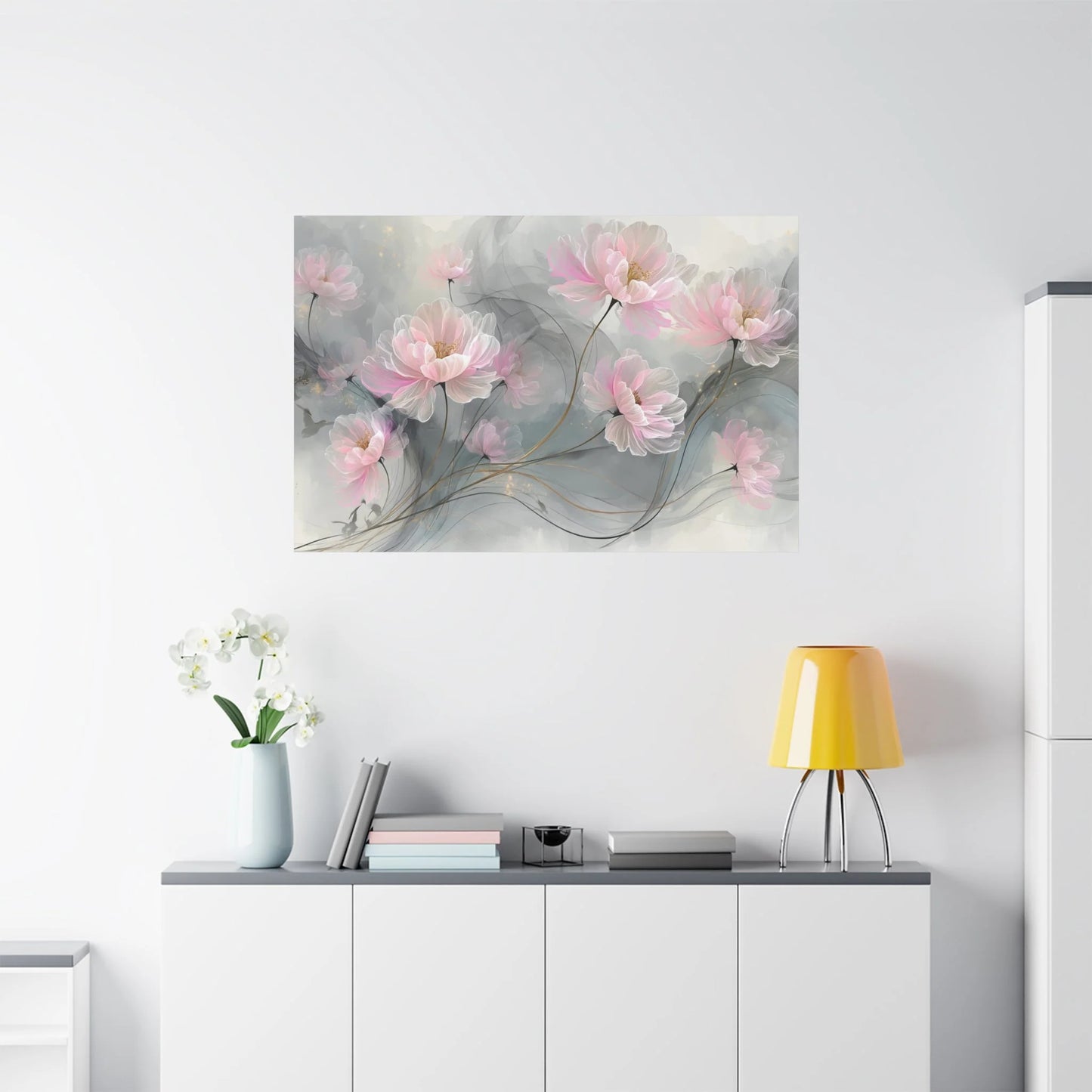 Tableau Gris rose pâle dans un salon contemporain