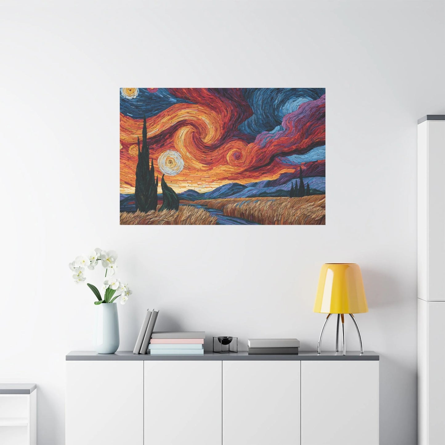 Tableau en Mosaïque Coucher de Soleil - Horizon Impressionniste - vue mur grande hauteur