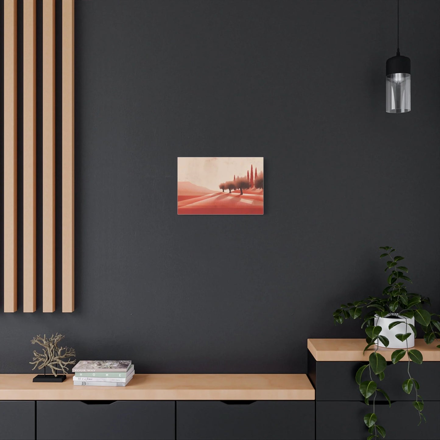 Tableau toile oliveraie — palette rouge brique et ocre