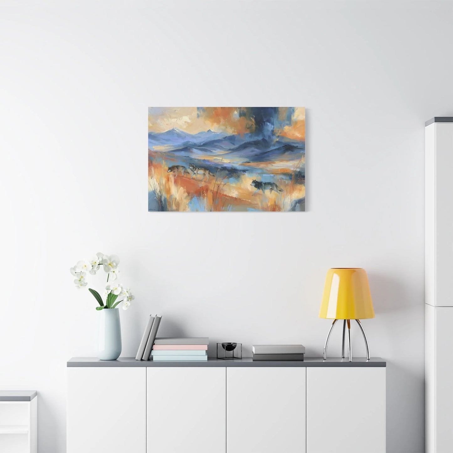 Tableau Meute de Loups - Panorama de Montagne - ambiance loft haut de plafond