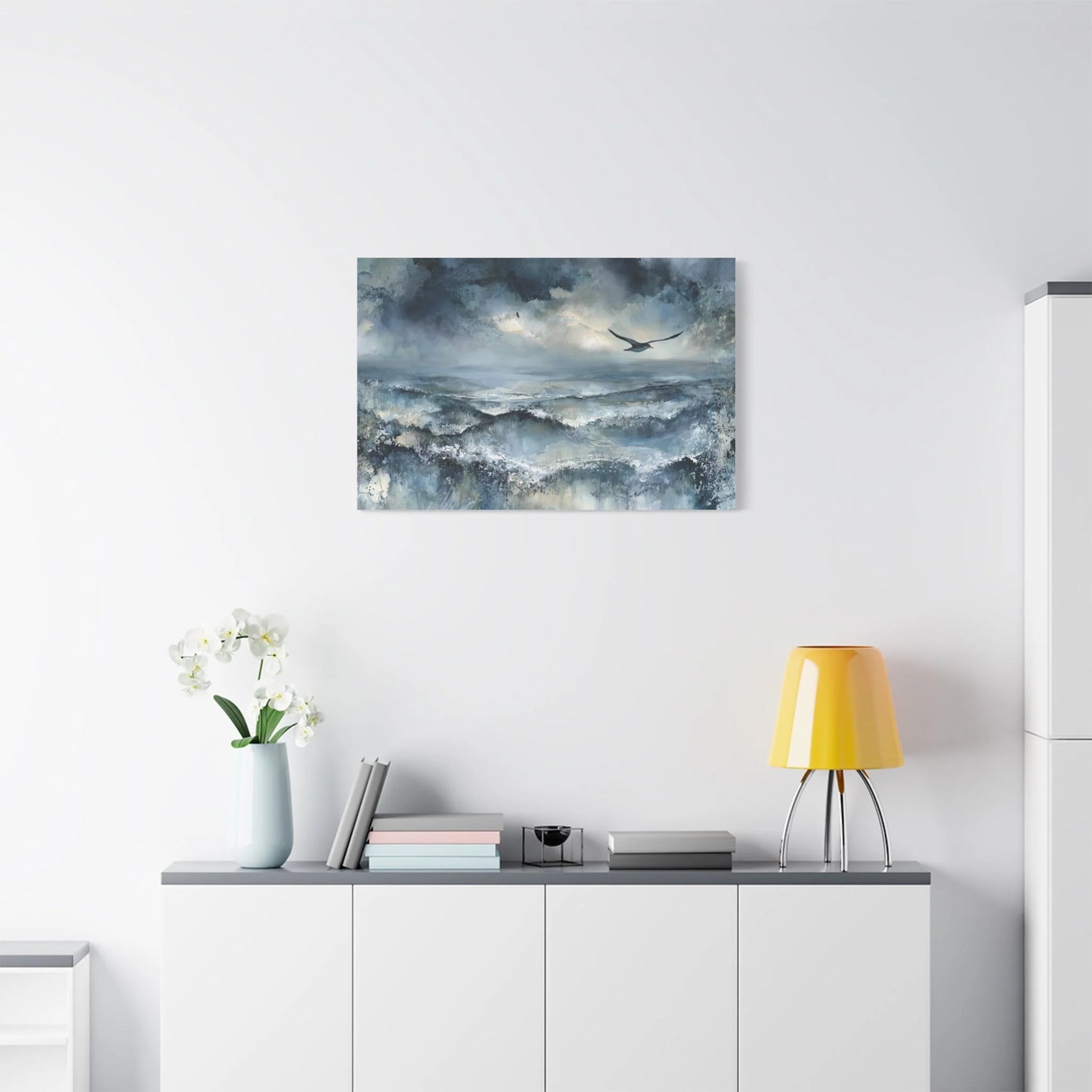 Tableau Tableau gris bleu marine ambiance romantique nordique