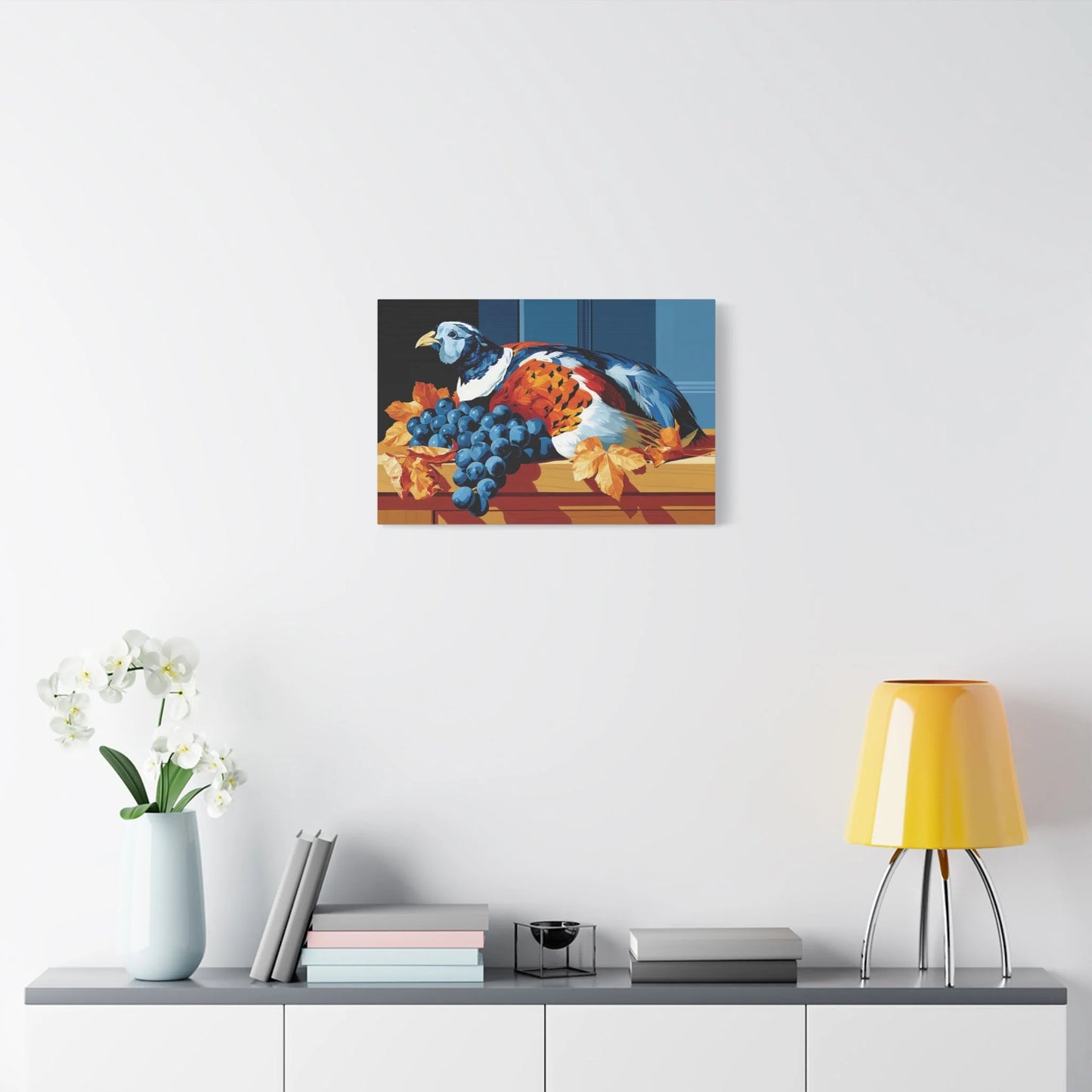 Tableau Nature Morte Perdrix Grappes Gibier - Table de Chasse - ambiance chambre adulte