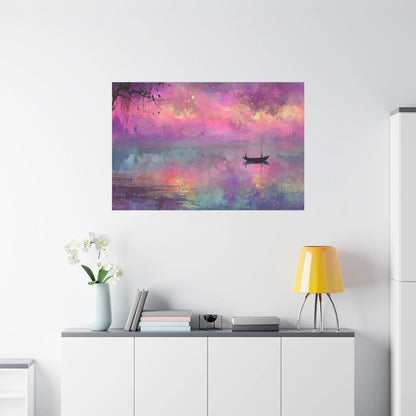 Tableau Crépuscule violet dans un salon contemporain