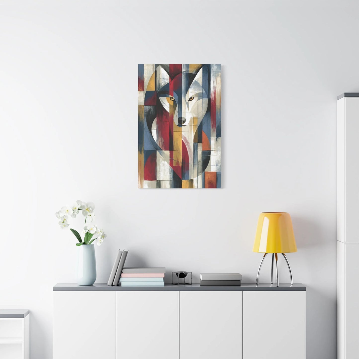 Tableau Loup Cubiste - Éclats Géométriques - ambiance loft haut de plafond