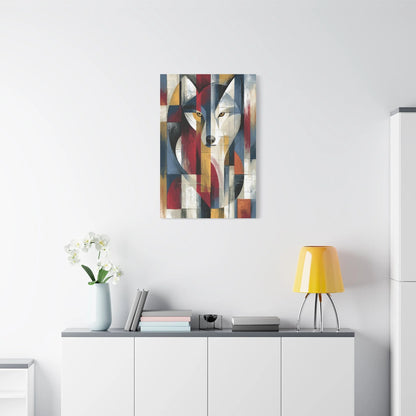 Tableau Loup Cubiste - Éclats Géométriques - ambiance loft haut de plafond