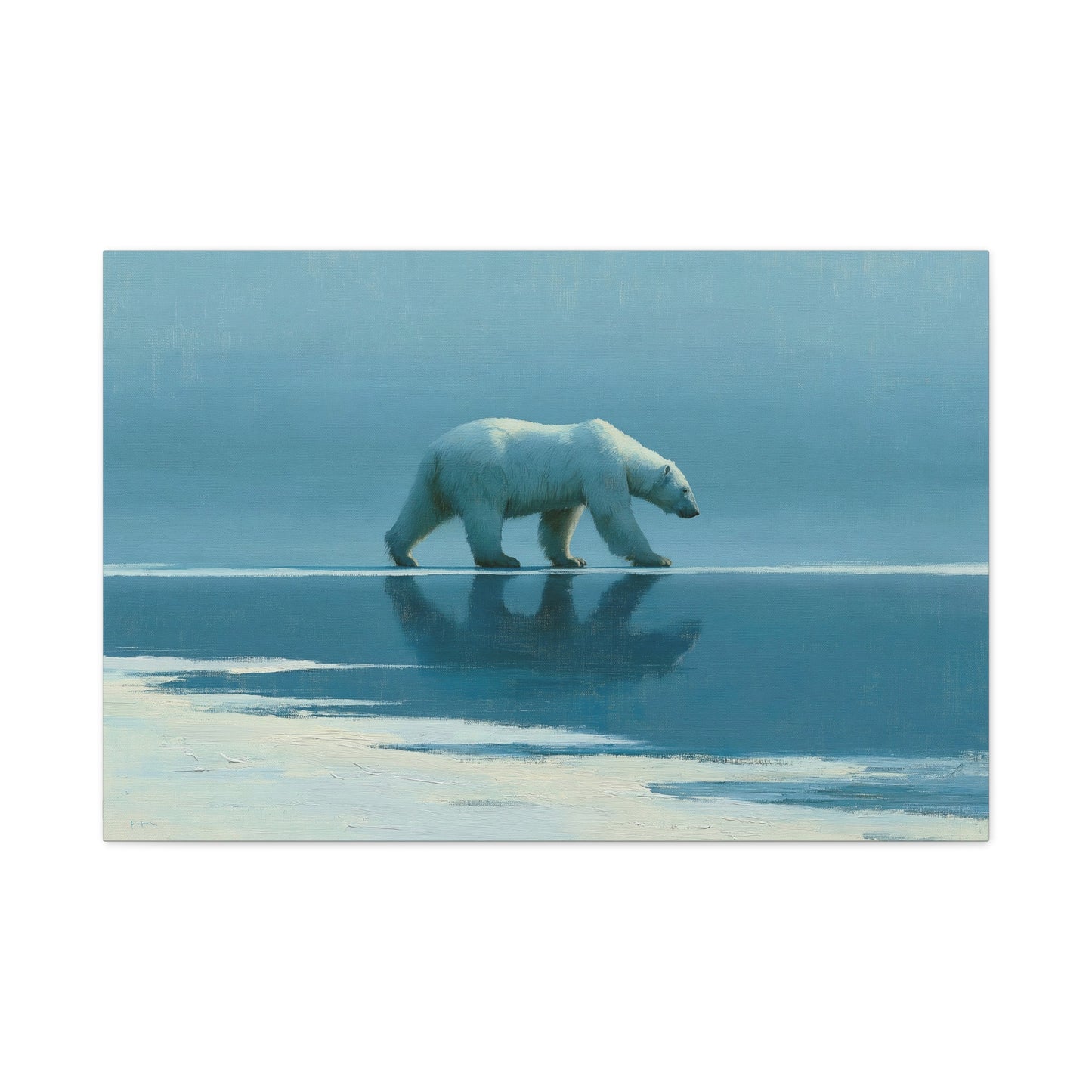 Tableau Ours Blanc Banquise Minimaliste - Silence Arctique - format XL
