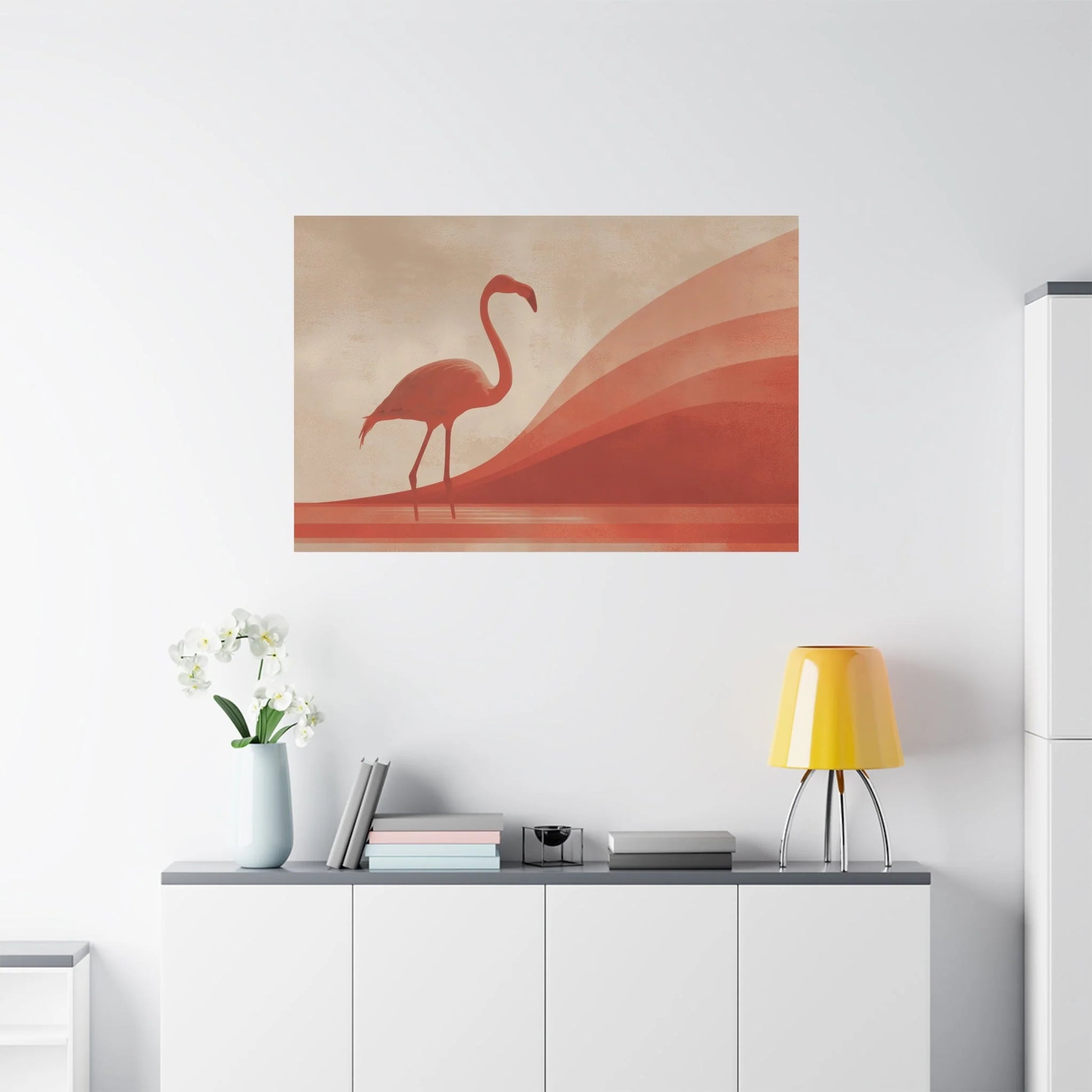 Décoration murale terracotta — flamant en silhouette horizontale