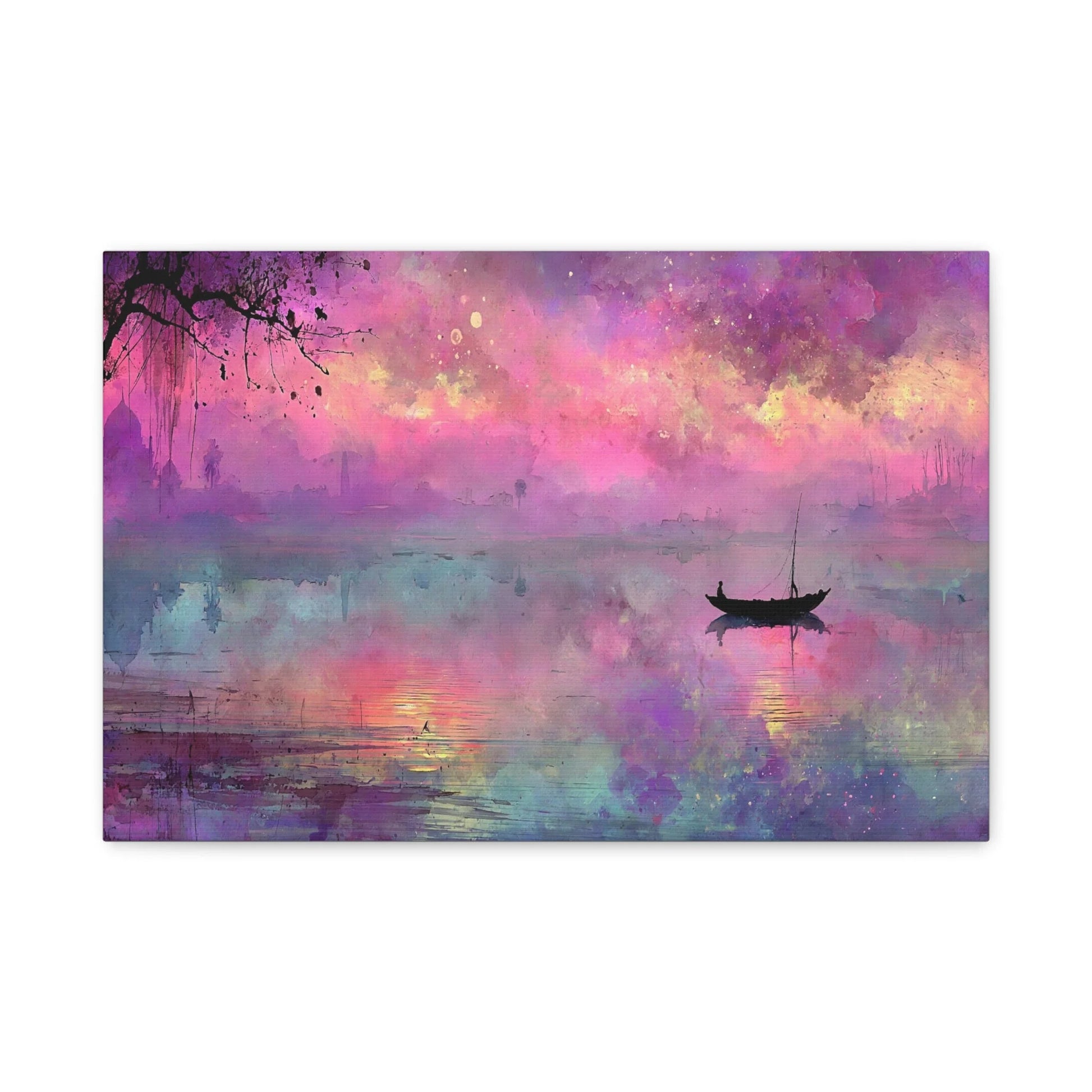 Tableau Crépuscule Violet - Barque dans le Couchant