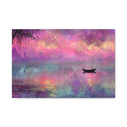 Tableau Crépuscule Violet - Barque dans le Couchant