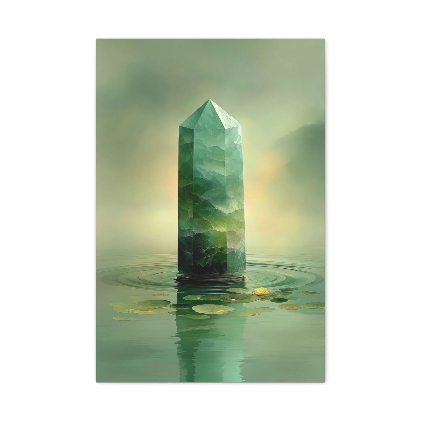 Tableau Cristal jade vert obélisque sur eau