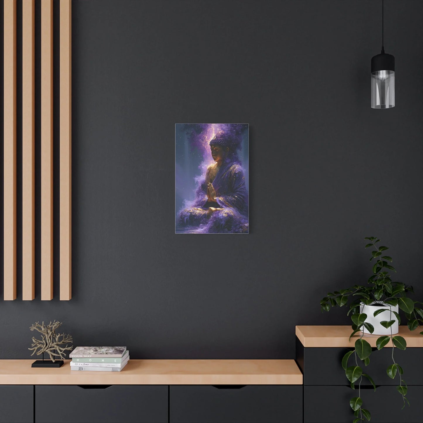 Tableau Bouddha Améthyste - Méditation Cosmique - décor pièce à vivre lumineuse